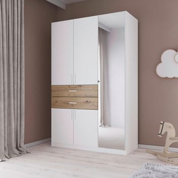 Maika Alpine White and Artisan Oak 136cm 5 Door Combi H210cm Wardrobe