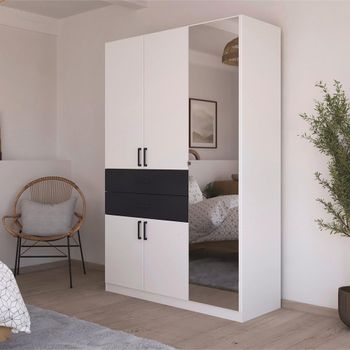 Maika Alpine White and Metallic Dark Grey 136cm 5 Door Combi H210cm Wardrobe