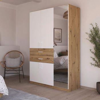 Maika Artisan Oak and Alpine White 136cm 5 Door Combi H210cm Wardrobe