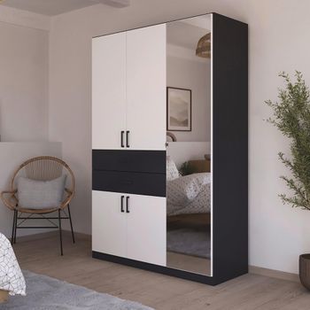 Maika Metallic Dark Grey and Alpine White 136cm 5 Door Combi H210cm Wardrobe