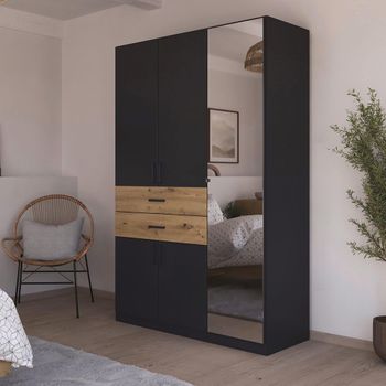 Maika Metallic Dark Grey and Artisan Oak 136cm 5 Door Combi H210cm Wardrobe