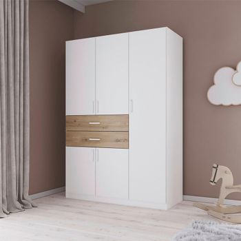 Maika Alpine White and Artisan Oak 136cm 5 Door H197cm Wardrobe