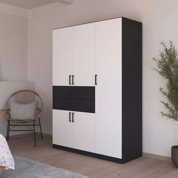 Maika Metallic Dark Grey and Alpine White 136cm 5 Door H197cm Wardrobe