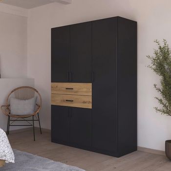 Maika Metallic Dark Grey and Artisan Oak 136cm 5 Door H197cm Wardrobe