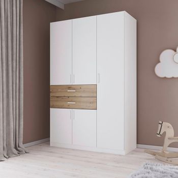 Maika Alpine White and Artisan Oak 136cm 5 Door H210cm Wardrobe