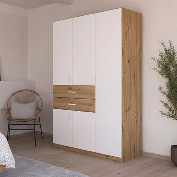 Maika Artisan Oak and Alpine White 136cm 5 Door H210cm Wardrobe