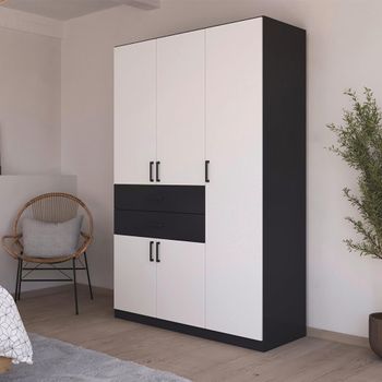 Maika Metallic Dark Grey and Alpine White 136cm 5 Door H210cm Wardrobe