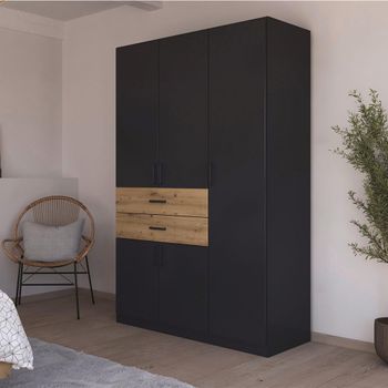 Maika Metallic Dark Grey and Artisan Oak 136cm 5 Door H210cm Wardrobe