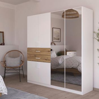 Maika Alpine White and Artisan Oak 181cm 6 Door Combi H197cm Wardrobe