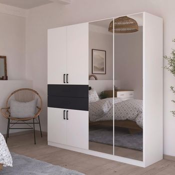 Maika Alpine White and Metallic Dark Grey 181cm 6 Door Combi H197cm Wardrobe