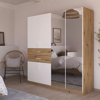 Maika Artisan Oak and Alpine White 181cm 6 Door Combi H197cm Wardrobe