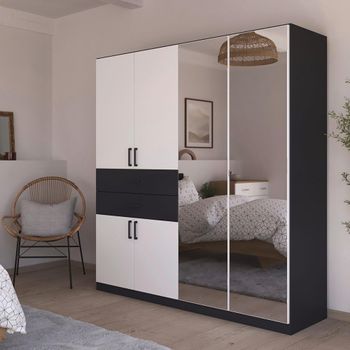 Maika Metallic Dark Grey and Alpine White 181cm 6 Door Combi H197cm Wardrobe