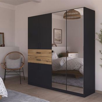 Maika Metallic Dark Grey and Artisan Oak 181cm 6 Door Combi H197cm Wardrobe