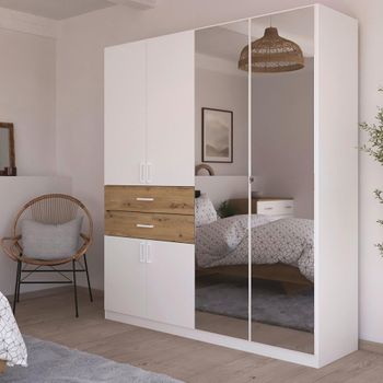 Maika Alpine White and Artisan Oak 181cm 6 Door Combi H210cm Wardrobe