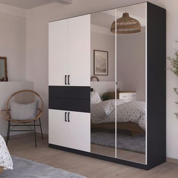 Maika Metallic Dark Grey and Alpine White 181cm 6 Door Combi H210cm Wardrobe