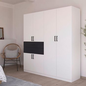 Maika Alpine White and Metallic Dark Grey 181cm 6 Door H197cm Wardrobe