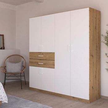 Maika Artisan Oak and Alpine White 181cm 6 Door H197cm Wardrobe
