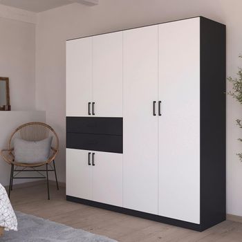 Maika Metallic Dark Grey and Alpine White 181cm 6 Door H197cm Wardrobe