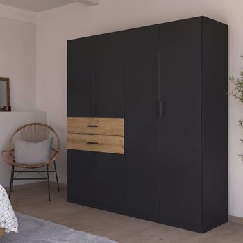 Maika Metallic Dark Grey and Artisan Oak 181cm 6 Door H197cm Wardrobe
