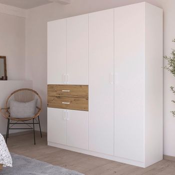 Maika Alpine White and Artisan Oak 181cm 6 Door H210cm Wardrobe