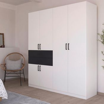 Maika Alpine White and Metallic Dark Grey 181cm 6 Door H210cm Wardrobe