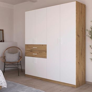 Maika Artisan Oak and Alpine White 181cm 6 Door H210cm Wardrobe