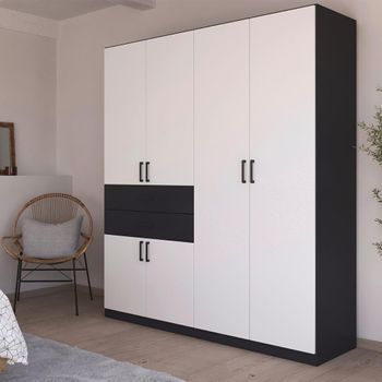 Maika Metallic Dark Grey and Alpine White 181cm 6 Door H210cm Wardrobe