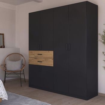Maika Metallic Dark Grey and Artisan Oak 181cm 6 Door H210cm Wardrobe