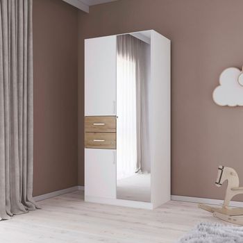 Maika Alpine White and Artisan Oak 91cm 3 Door Combi H197cm Wardrobe