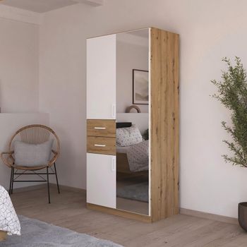 Maika Artisan Oak and Alpine White 91cm 3 Door Combi H197cm Wardrobe