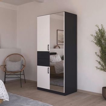 Maika Metallic Dark Grey and Alpine White 91cm 3 Door Combi H197cm Wardrobe