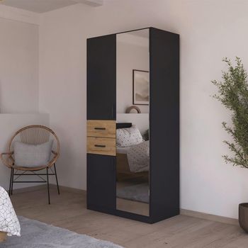 Maika Metallic Dark Grey and Artisan Oak 91cm 3 Door Combi H197cm Wardrobe