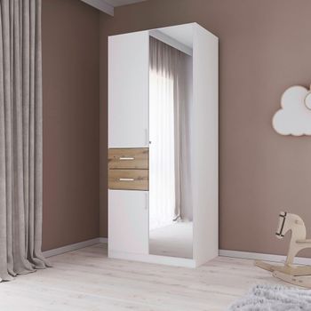 Maika Alpine White and Artisan Oak 91cm 3 Door Combi H210cm Wardrobe