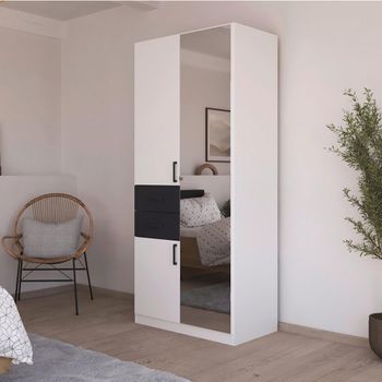 Maika Alpine White and Metallic Dark Grey 91cm 3 Door Combi H210cm Wardrobe
