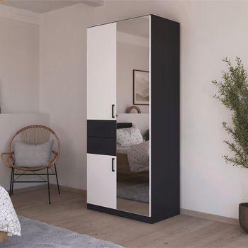 Maika Metallic Dark Grey and Alpine White 91cm 3 Door Combi H210cm Wardrobe