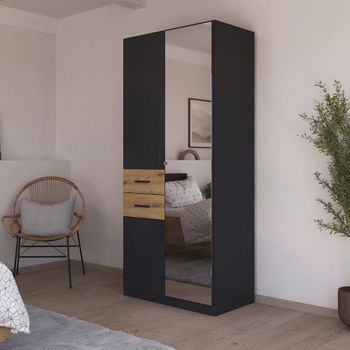 Maika Metallic Dark Grey and Artisan Oak 91cm 3 Door Combi H210cm Wardrobe