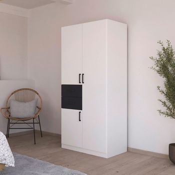Maika Alpine White and Metallic Dark Grey 91cm 3 Door H197cm Wardrobe
