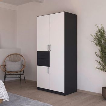 Maika Metallic Dark Grey and Alpine White 91cm 3 Door H197cm Wardrobe