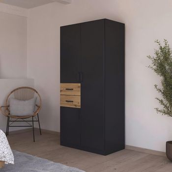 Maika Metallic Dark Grey and Artisan Oak 91cm 3 Door H197cm Wardrobe