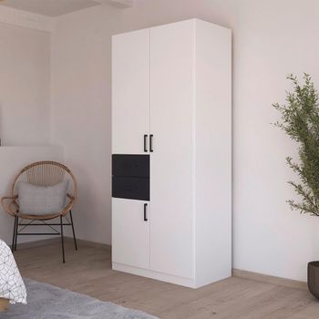 Maika Alpine White and Metallic Dark Grey 91cm 3 Door H210cm Wardrobe