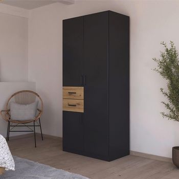 Maika Metallic Dark Grey and Artisan Oak 91cm 3 Door H210cm Wardrobe