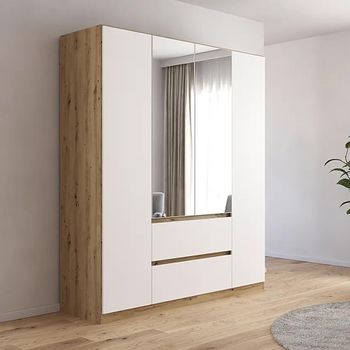 Mainz Artisan Oak and Alpine White 181cm 4 Door Combi Wardrobe
