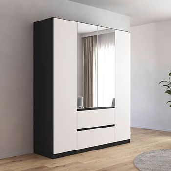 Mainz Metallic Dark Grey and Alpine White 181cm 4 Door Combi Wardrobe