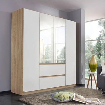 Mainz Sonoma Oak and Alpine White 181cm 4 Door Combi Wardrobe