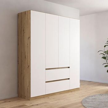 Mainz Artisan Oak and Alpine White 181cm 4 Door 2 Drawer Wardrobe