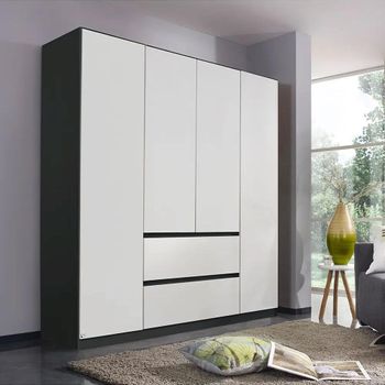 Mainz Metallic Dark Grey and Alpine White 181cm 4 Door 2 Drawer Wardrobe