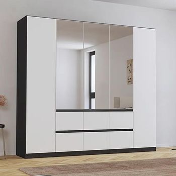Mainz Metallic Dark Grey and Alpine White 226cm 5 Door Combi Wardrobe