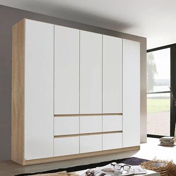 Mainz Sonoma Oak and Alpine White 226cm 5 Door 6 Drawer Wardrobe