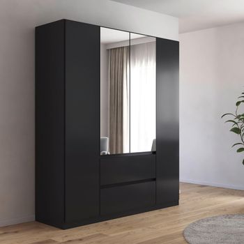 Mainz Plus Metallic Dark Grey and Grey High Gloss 181cm 4 Door Combi Wardrobe
