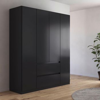 Mainz Plus Metallic Dark Grey and Grey High Gloss 181cm 4 Door 2 Drawer Wardrobe